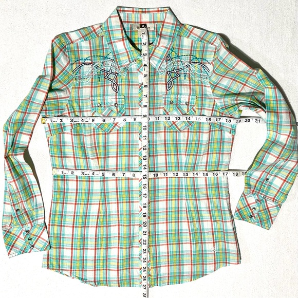 NEW ARIAT PASTEL PLAID RHINESTONE SNAP FRONT BLING EMBROIDERED WESTERN SHIRT SzS - Picture 11 of 11